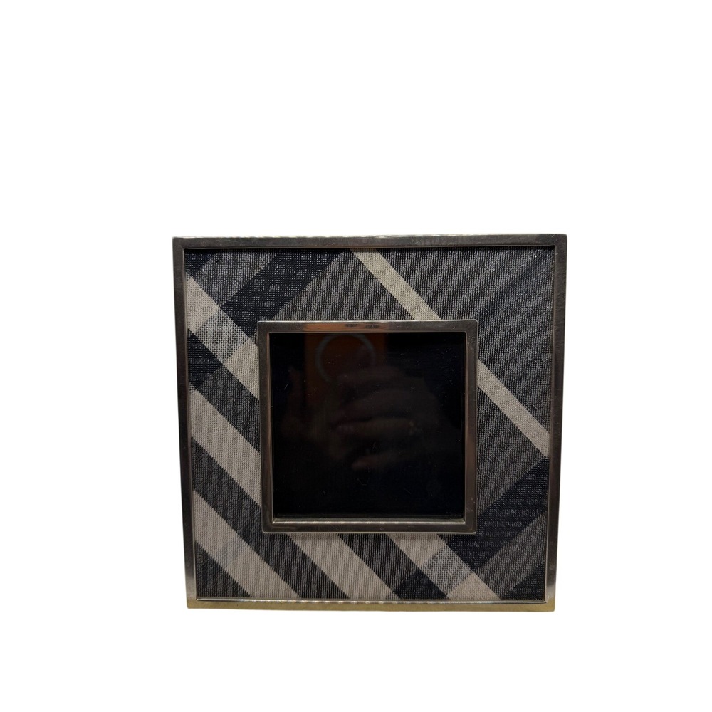 Burberry Prorsum Grey Check Square Picture Frame Silver Tone‎ Wood Back